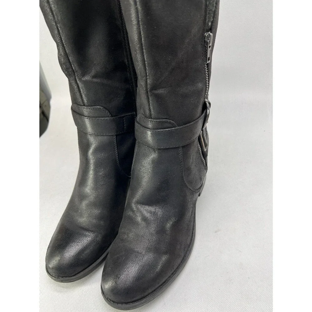BARETRAPS Womens Willow Black Heeled Riding Boots Round Toe Stacked Heel 11M